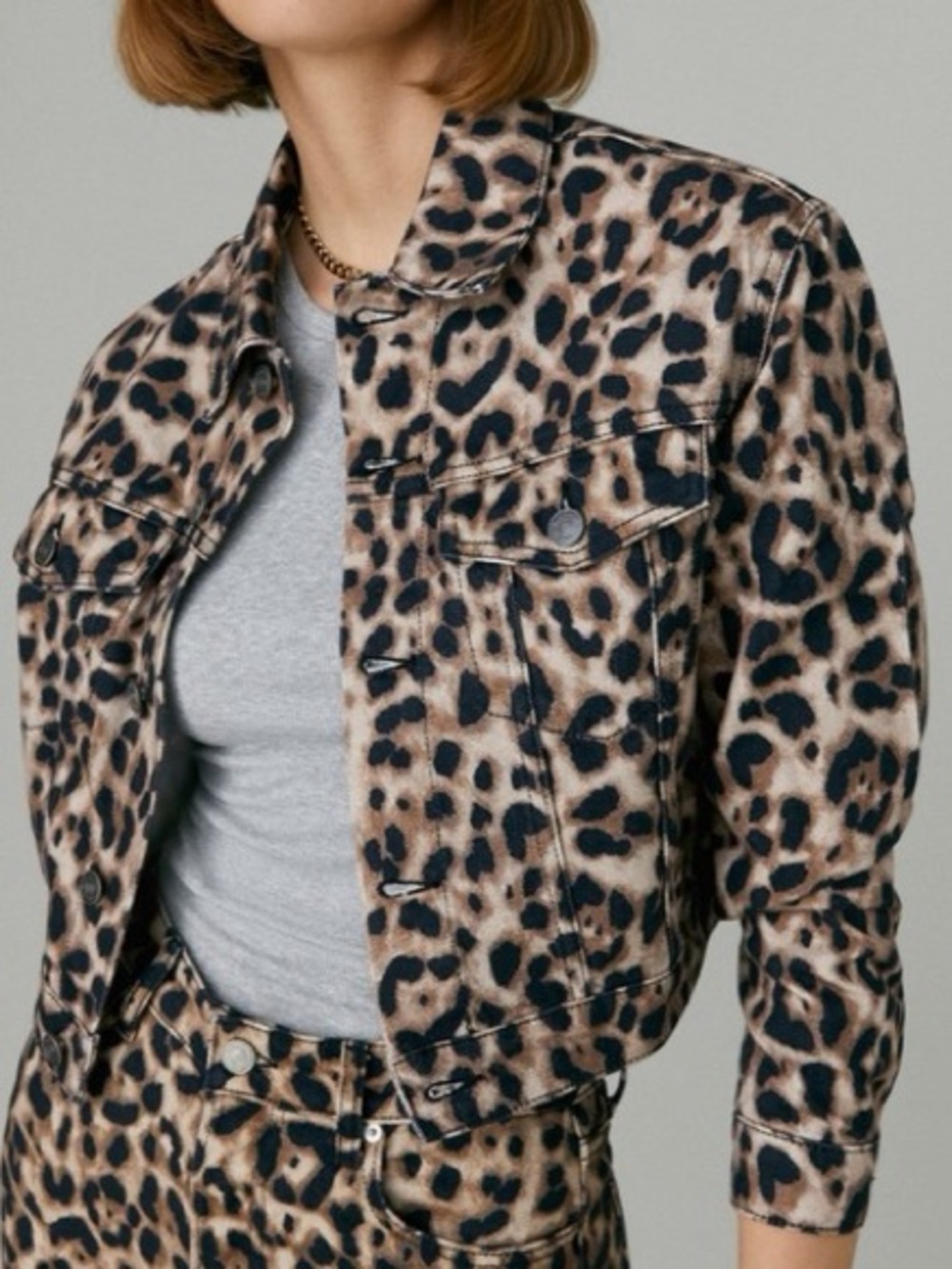 Reformation Cora Print Shrunken Denim Jacket